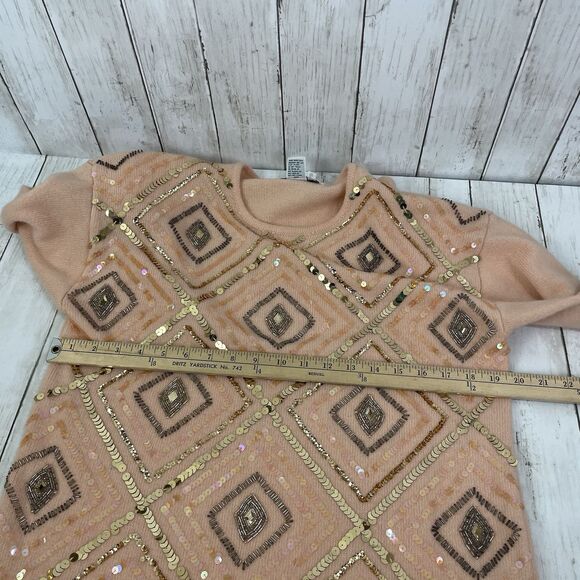 Vtg Outlander Sweater Sz L Wool Angora Blend Sequin Beaded Peach - Golden Girls - Picture 9 of 10